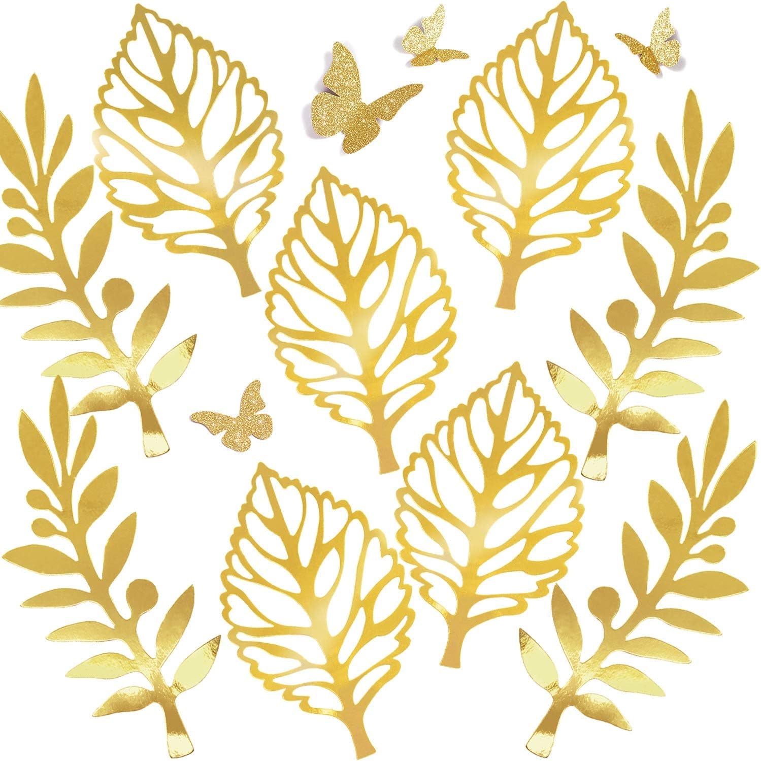 Golden Leaves Wall Decal Paper Butterflies Set Decorations for Family Tree Photo Wall Crafts Leaf Glitter Butterfly Nursery Decor Baby Shower Wedding Backdrop Christmas Decoration 13 Pcs