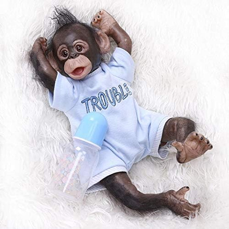 16Inch 40Cm Bebe Doll Reborn Toddler Monkey Crafted in Soft Silicone Cotton Body Realistic Cute Baby Toy (Blue)