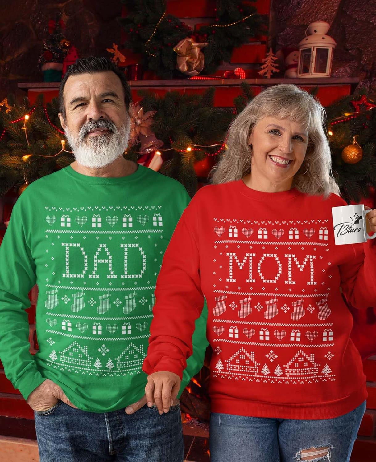 Mom & Dad Matching Ugly Christmas Sweatshirts Matching Couple Set Outfit