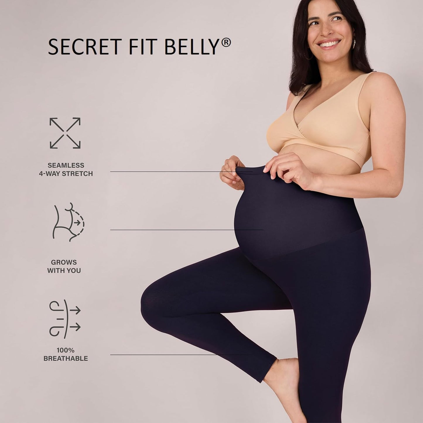 Women'S Essential Stretch Full Length Secret Fit over the Belly Pregnancy Legging