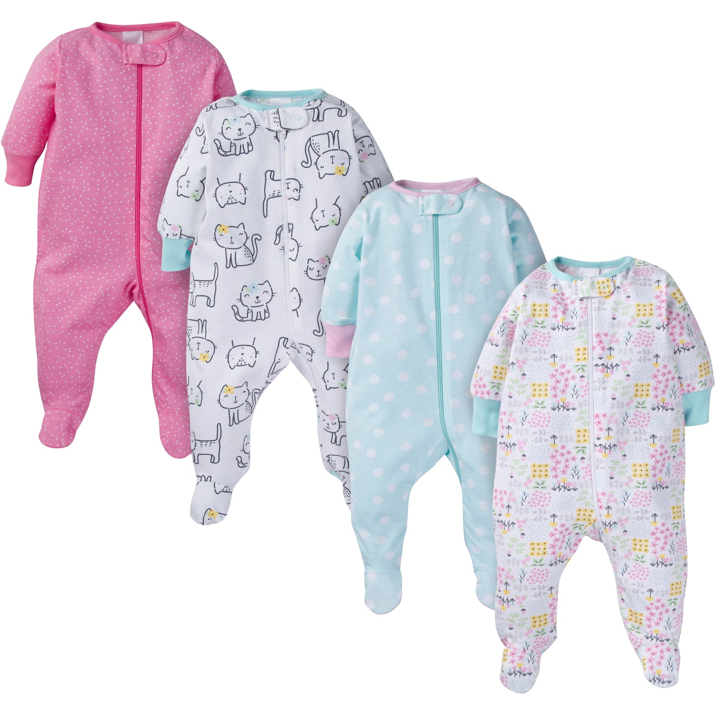 Brand Baby Girl Sleep 'N Play Footed Pajamas, 4-Pack, Sizes Newborn - 6/9 Months