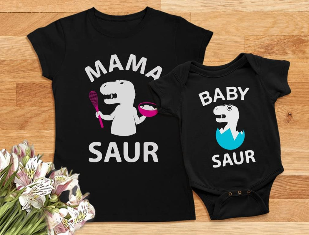 Mama & Baby Saur Gift for New Moms Mothers Day Mommy and Daughter Son Matching Outfits Mom Shirt & Infant Bodysuit Set