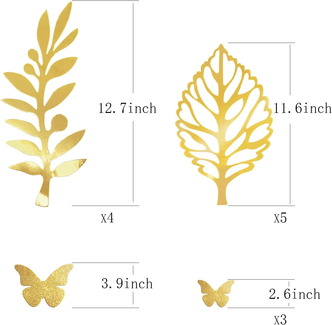 Golden Leaves Wall Decal Paper Butterflies Set Decorations for Family Tree Photo Wall Crafts Leaf Glitter Butterfly Nursery Decor Baby Shower Wedding Backdrop Christmas Decoration 13 Pcs