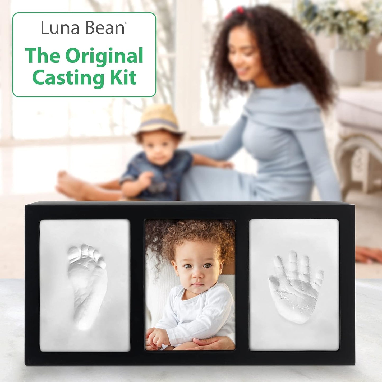 Clay Baby Hand and Footprint Kit with Photo Wall Mount Frame Kit - Inkless Baby Footprint & Handprint Keepsake for Birthdays & Family Activities (Black Frame) - Proud Baby by Luna Bean