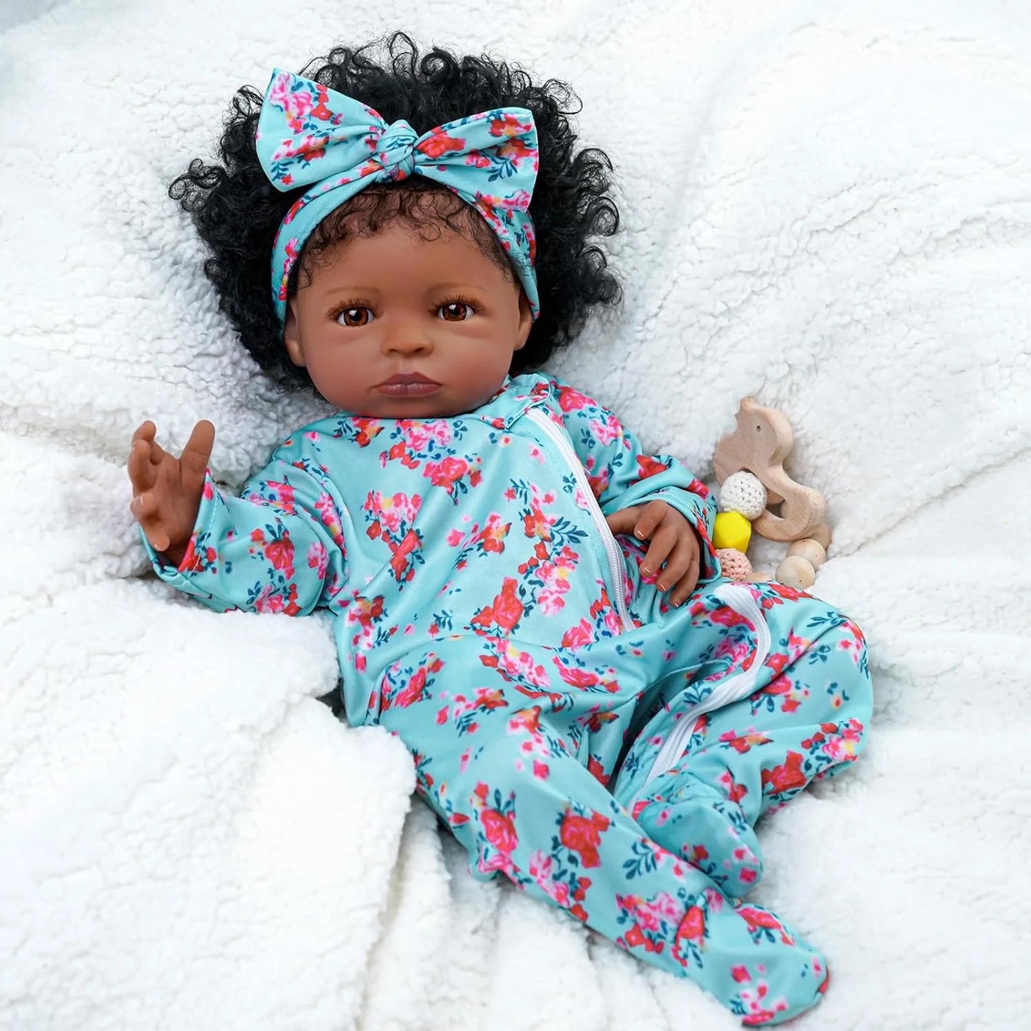 RSG 18-Inch Lifelike Reborn Black Girl - Realistic Newborn Real Life Baby Dolls African American with Clothes and Toy Gift for Kids Age 3+