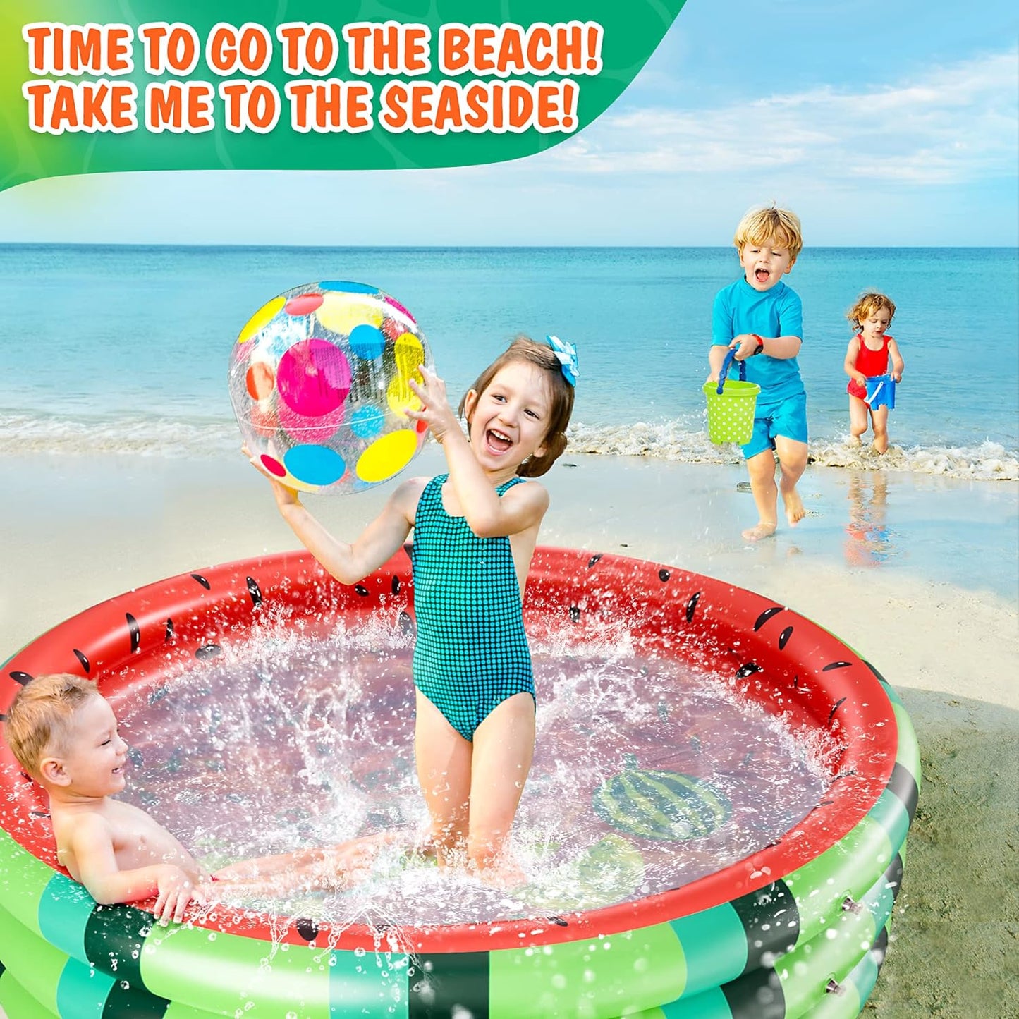 Inflatable Kiddie Pool for Toddlers (49’’X12’’) - Small Blow up Pool for Kids - 3 Rings Watermelon Toddler Swimming Pool - Baby Inflatable Pool