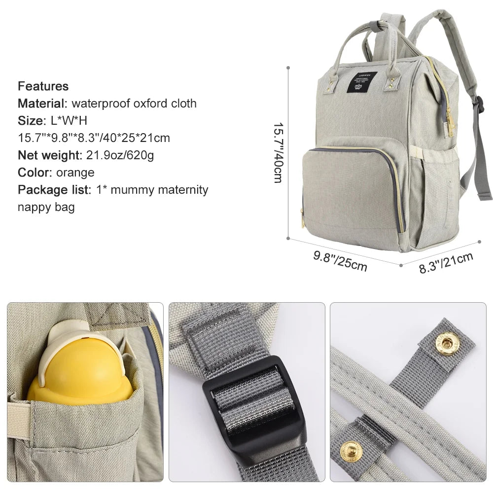 Mummy Maternity Nappy Bag Fashionable and Functional Waterproof Backpack Designed for Maternity Needs and Baby Care, with Ample Capacity for All Your Essentials,Gray