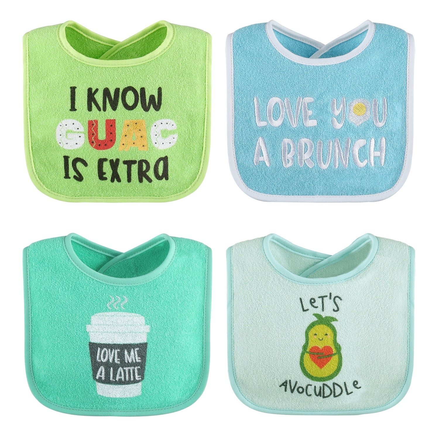 Cotton Baby Bibs for Girls or Boys, 8 Pack, Green, Blue, Yellow