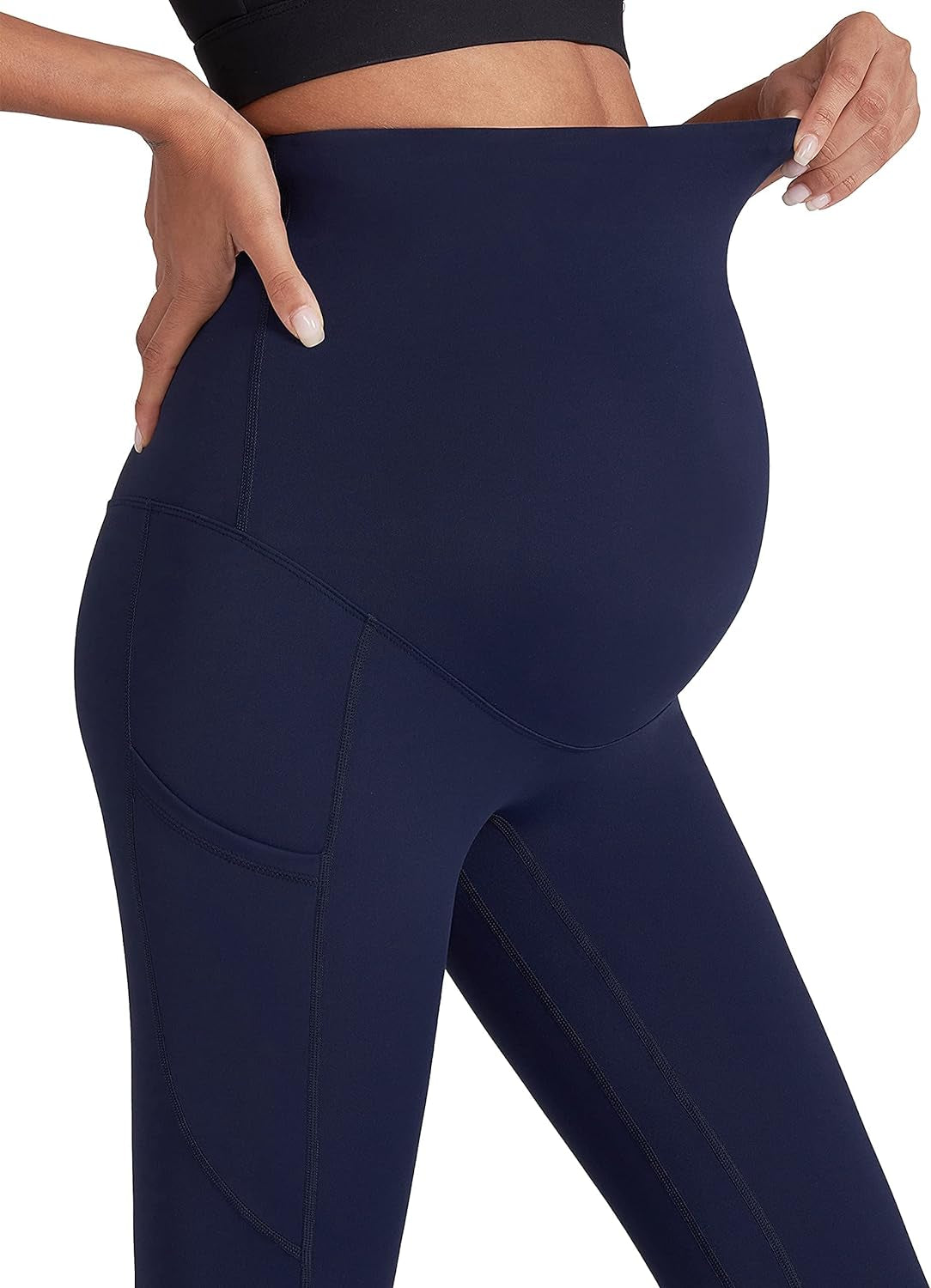 Women'S Maternity Workout Leggings over the Belly Pregnancy Active Wear Athletic Soft Yoga Pants with Pockets