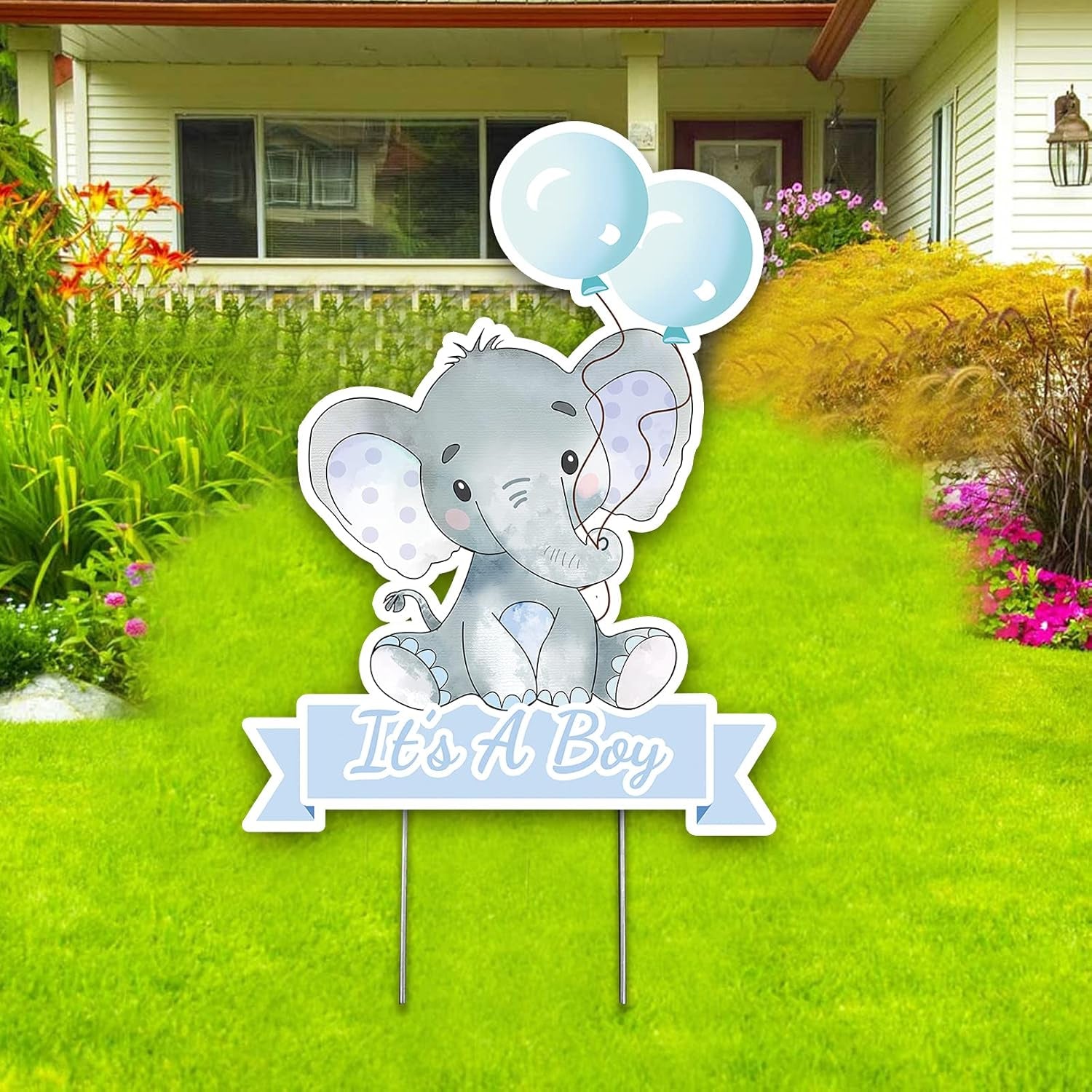 Blue Elephant with Balloons It'S a Boy Yard Sign with Stake for Baby Shower Decorations