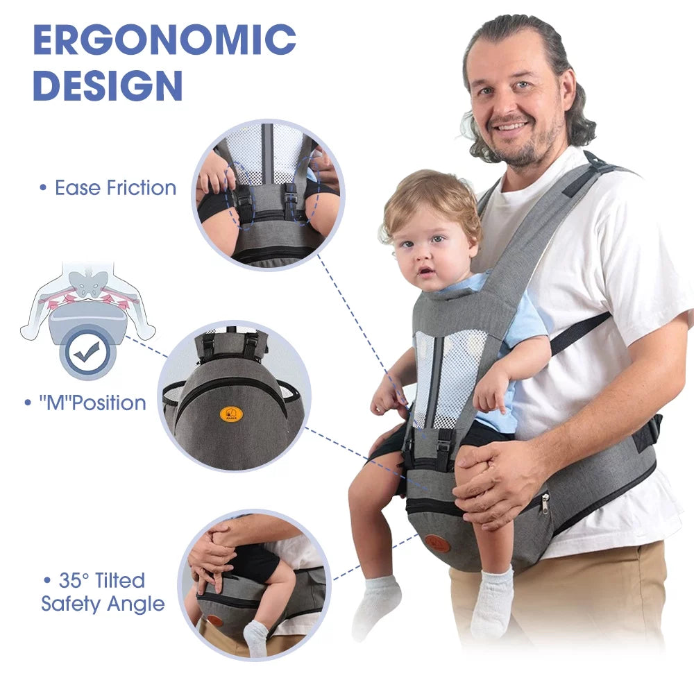 Baby Carrier,  6-In-1 Ergonomic Baby Carrier with Hip Seat Diaper Pocket Front and Back Baby Sling with Waist Stool Lumbar Support for Breastfeeding Newborn to Toddler, up 50Lbs (Gray)