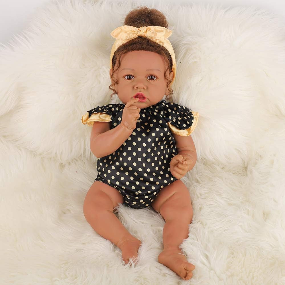 Lifelike Reborn Baby Dolls with Soft Body African American Realistic Girl Doll 22.8 Inch Best Birthday Gift Set