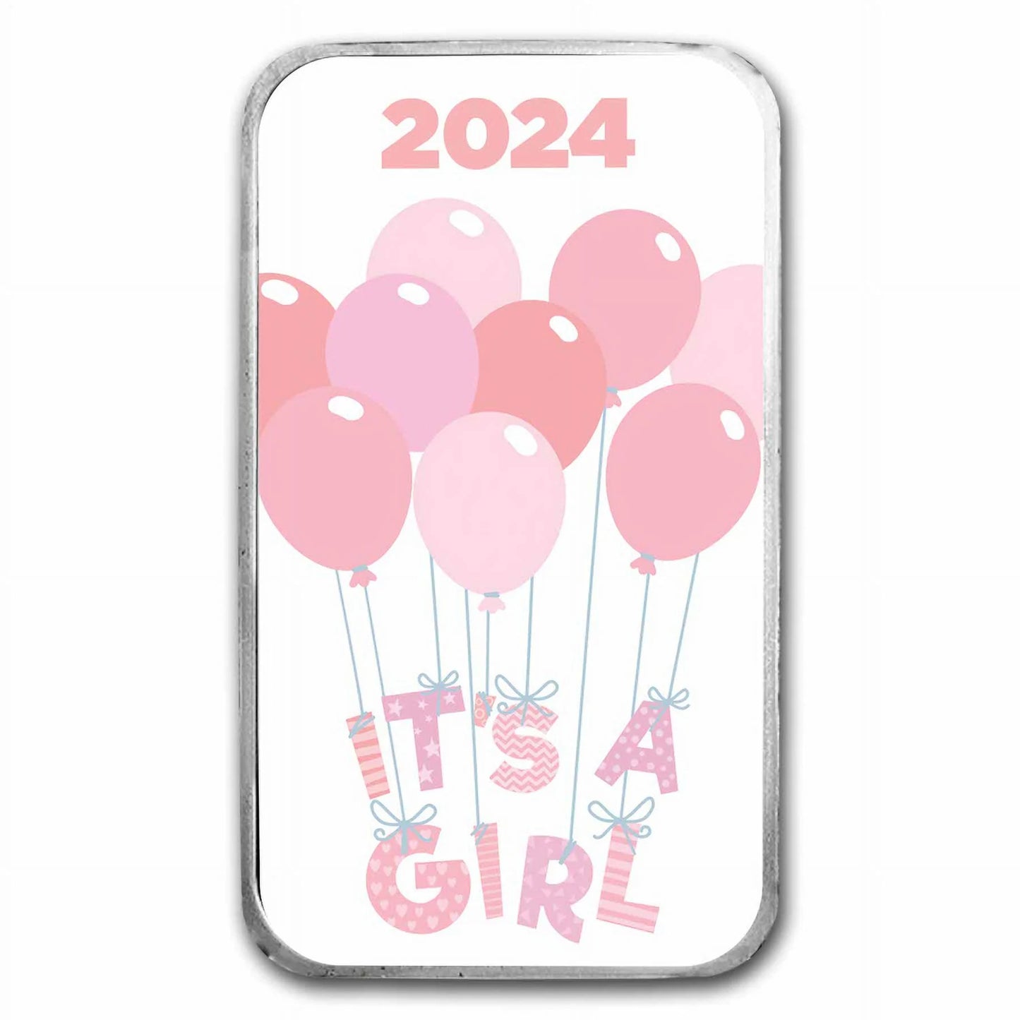 2024 1 Oz Silver Colorized Bar -  (It'S a Girl, Balloons)