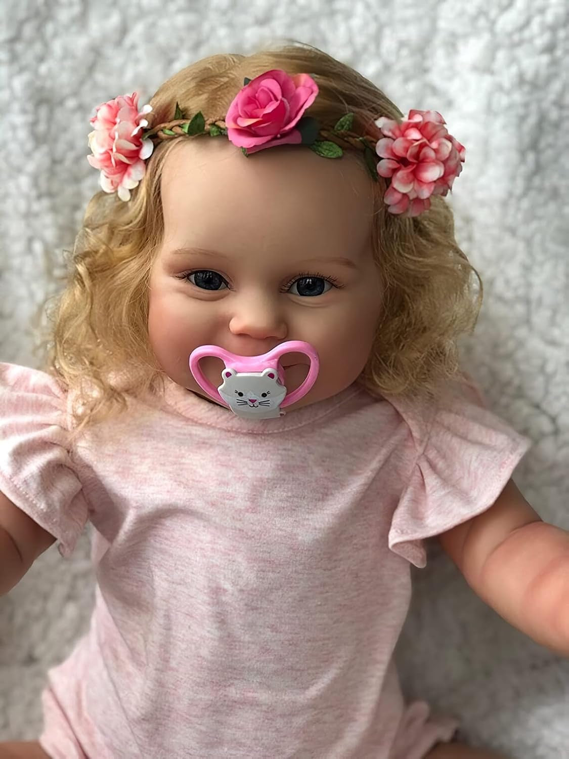 50CM/60CM Realistic Sweet Face Detailed Painting Blonde Hair Smiling Reborn Toddler Newborn Baby Girl Doll Handcrafted in Silicone Vinyl That Look Real and Feel Real