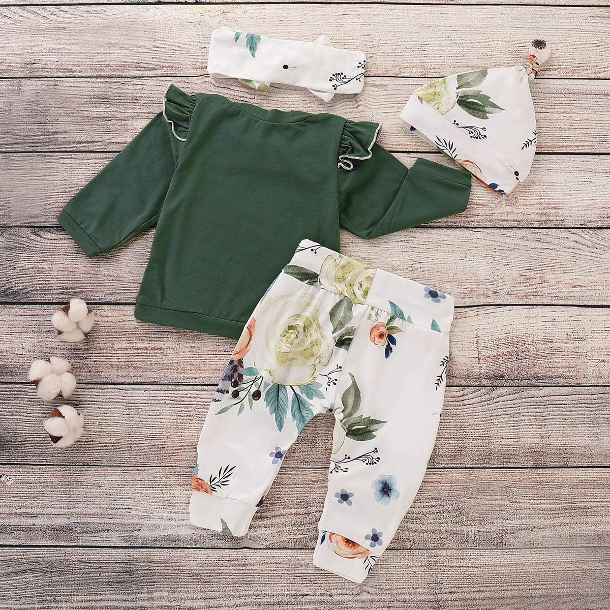 Baby Girl Clothes Kids Fall Outfits Ruffle Romper Floral Pants Bowknot Baby Girls' Clothing Set