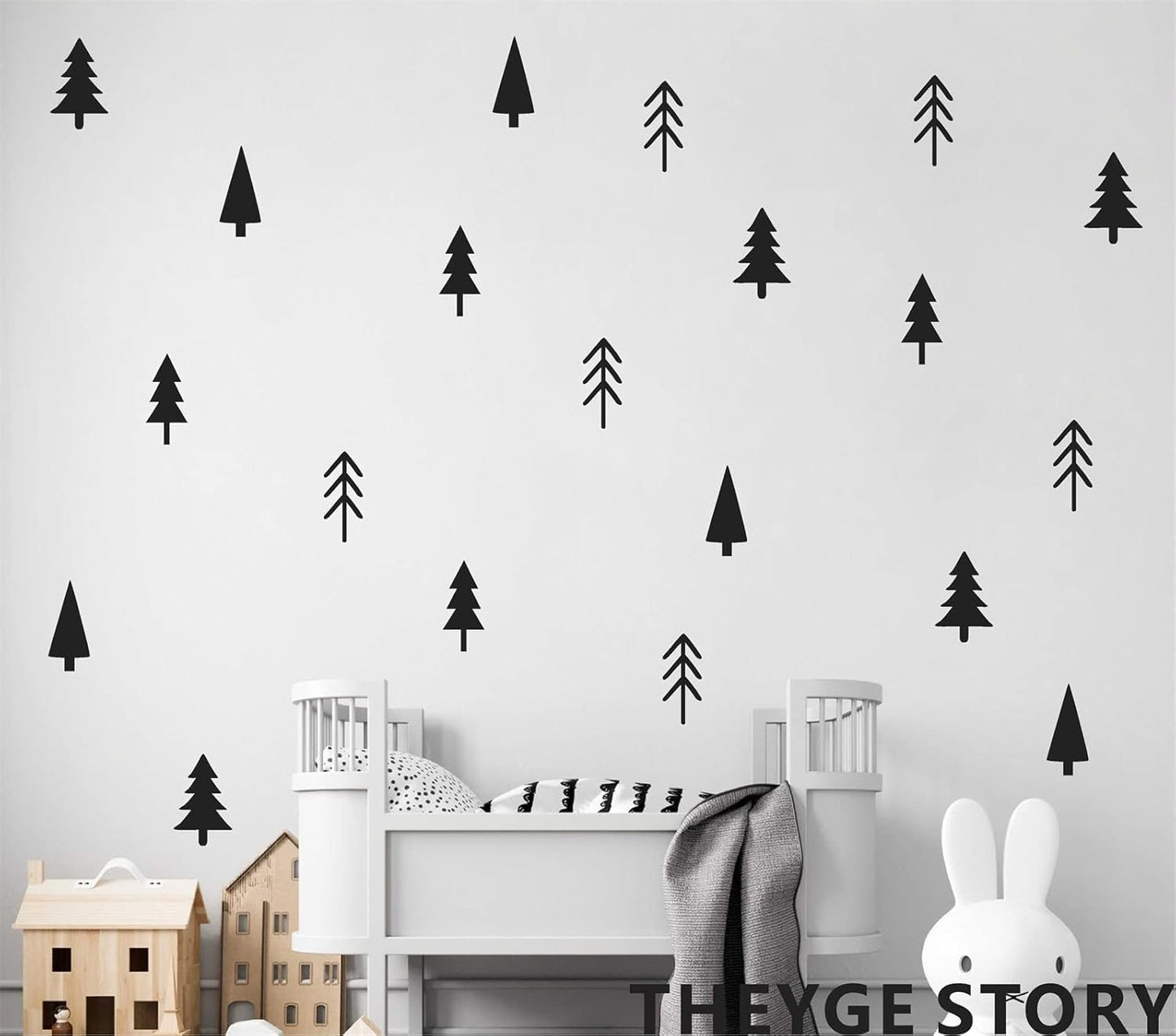 Small Pine Tree Wall Sticker Vinyl Black Tree Wall Decal Forest Tree Wall Stickers Pine Tree Wall Decals for Kids Room Bedroom Nursery Decor, Black Trees