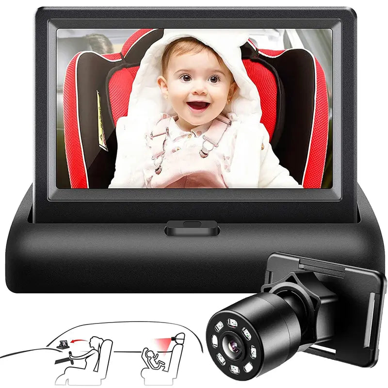 Car Seat Camera, 4.3'' HD Night Vision Function View in Rear Facing Seat Display, Safety Car Seat Mirror Camera Monitored Mirror with Wide Crystal Clear View, 360° Rotation Plug and Play Easy Install Car Monitor 1080P