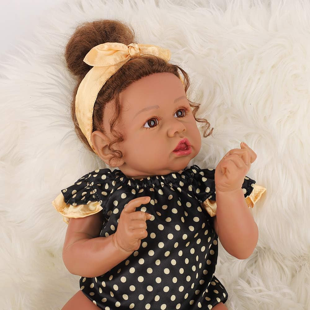 Lifelike Reborn Baby Dolls with Soft Body African American Realistic Girl Doll 22.8 Inch Best Birthday Gift Set