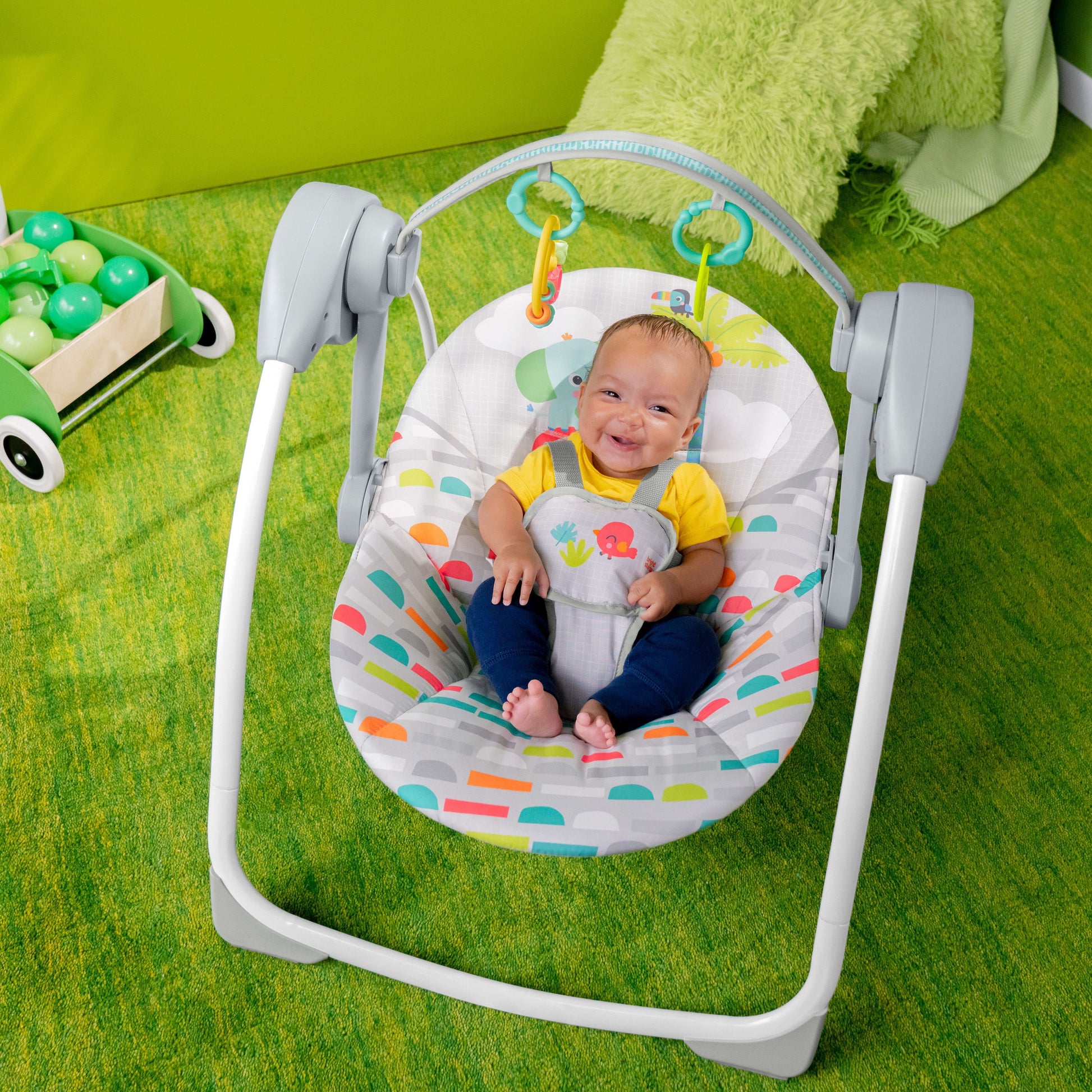 Playful Paradise Portable Compact Baby Swing with Toys, Unisex, Newborn +