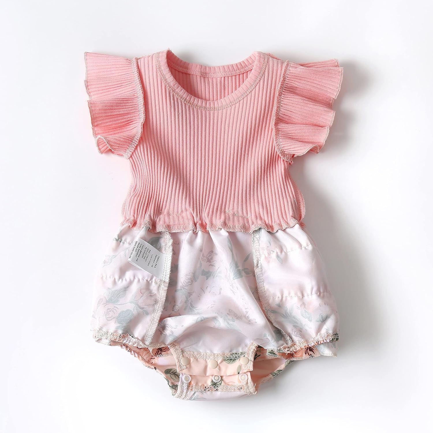 Newborn Baby Girl Clothes Infant Romper Floral Suspender Dress Ruffle Sleeve Onesie Outfit Jumpsuit Headband Spring Summer