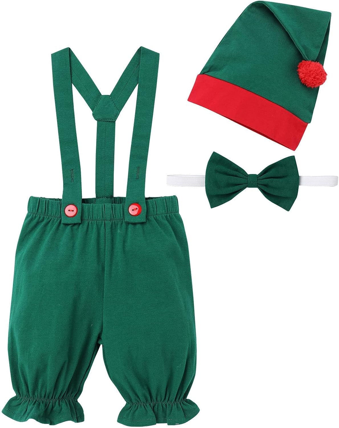 Newborn Baby Christmas Outfit Santa Elf Costume Suspenders Skirt Pants Hat Cosplay Suits for Boys Girls Photo Shoot