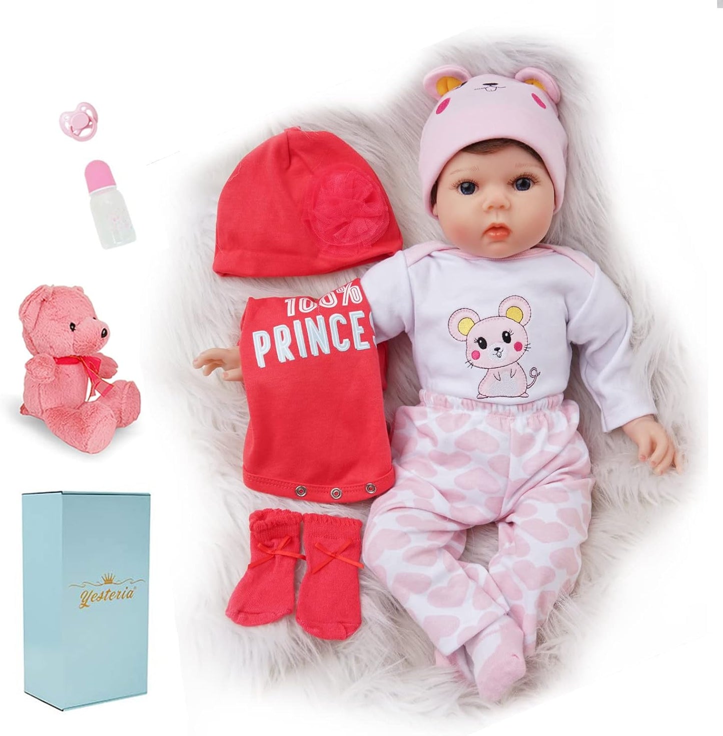 Lifelike Reborn Baby Dolls Girl 2 Outfits 22 Inches Silicone Vinyl Newborn Light Pink and Dark Pink