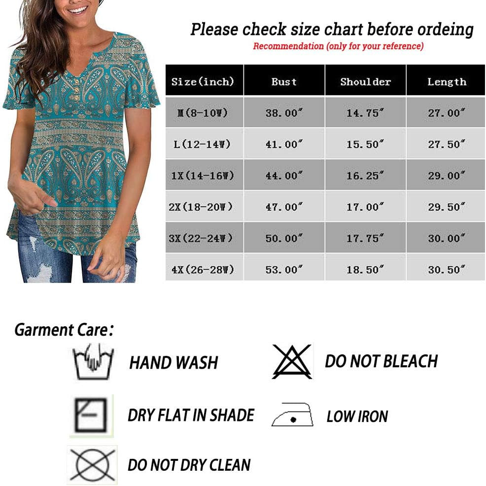 Women'S plus Size Long Sleeve Flowy Henley Shirt V Neck Tunic Tops