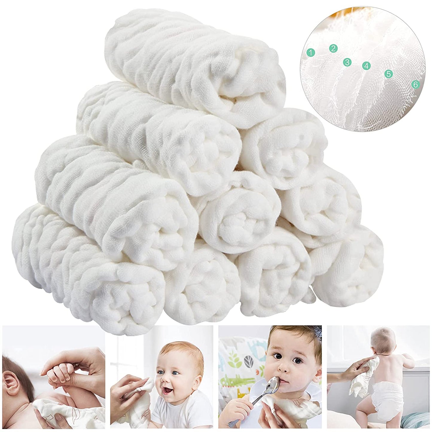 Baby Muslin Washcloths Baby Towels and Washcloths for Face Newborn Essentials Registry Baby Muslin Burp Cloths and Wash Cloths for Sensitive Skin 10 Pack 10X10 Inches