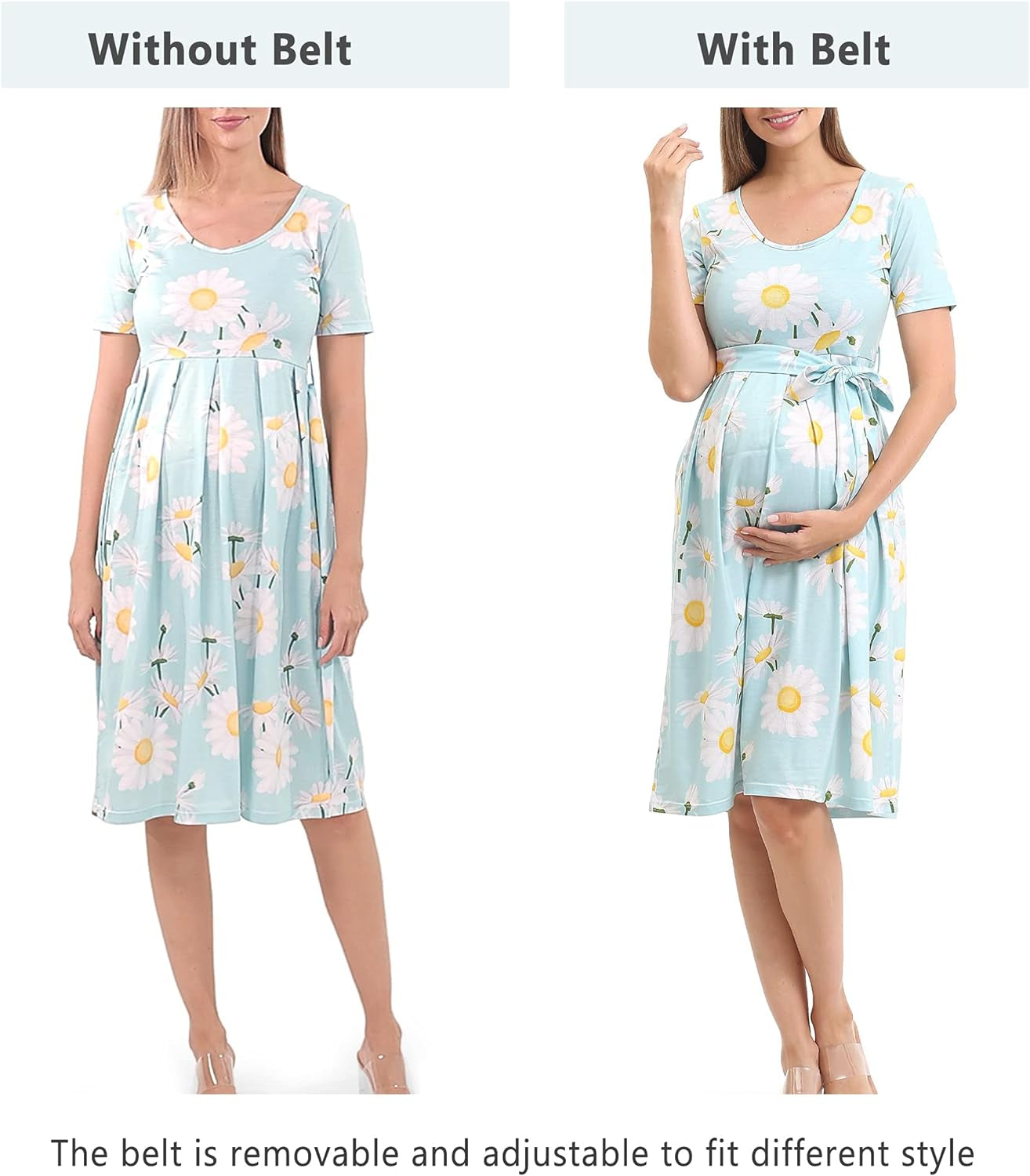 Women'S Maternity Dress Casual Maternity Swing Dress Pregnancy Clothes Knee Length with Belt