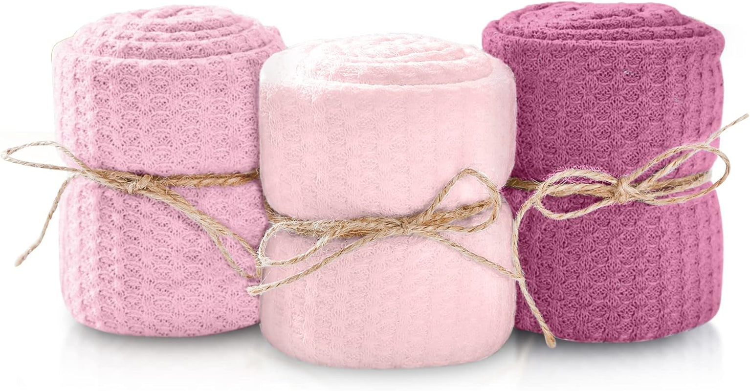 Newborn Photography Wraps, 3-Pack - 16" X 64" Soft Knit Baby Wrap Receiving Blankets - Newborn Photography Props Baby Blankets - Gender Neutral Baby Essentials (Pink)