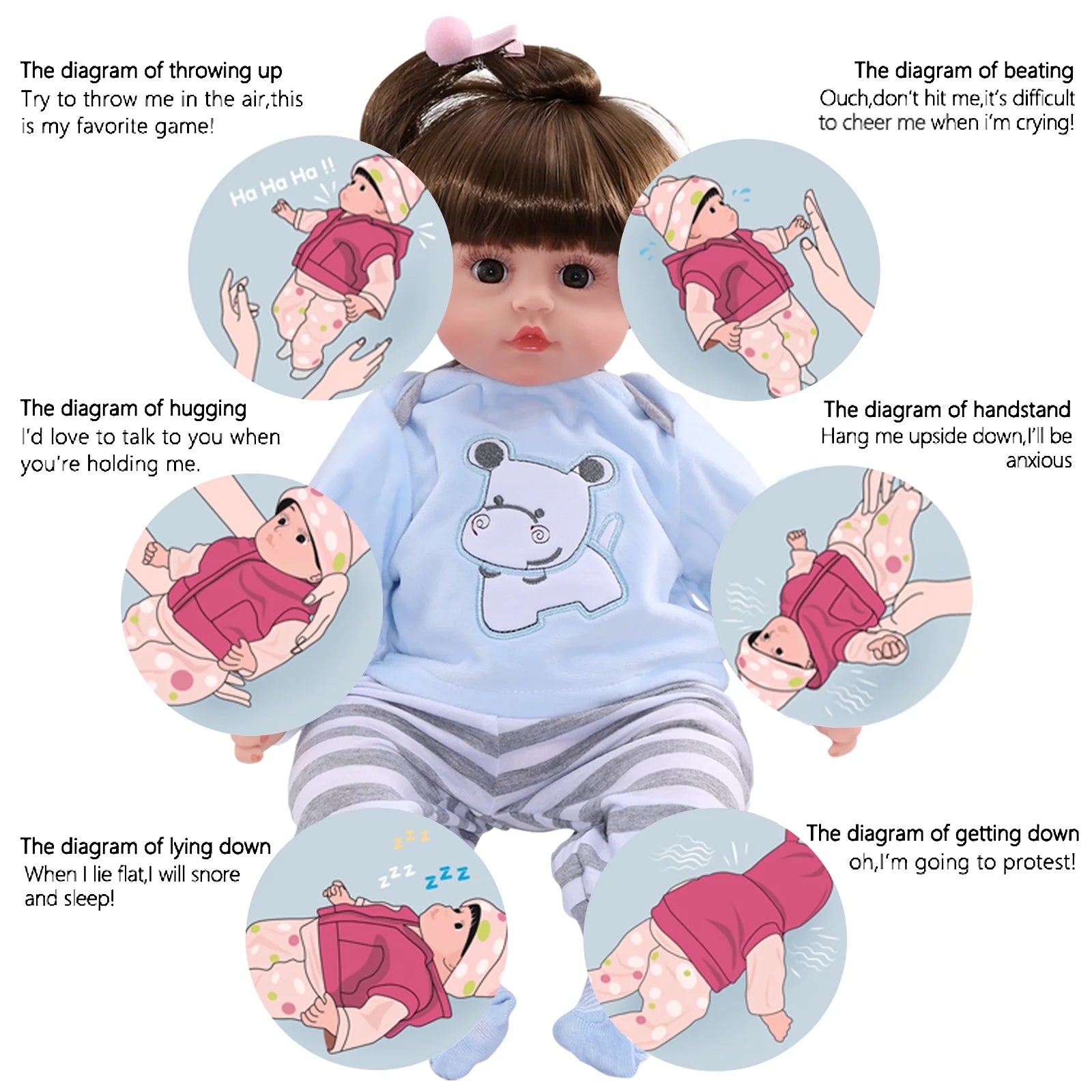 , 18 Inch Interactive Realistic Baby Doll Girl, Soft Newborn Girl Doll with 360°Movable Arms and Legs Accessories for Kids Age 3+, Blue