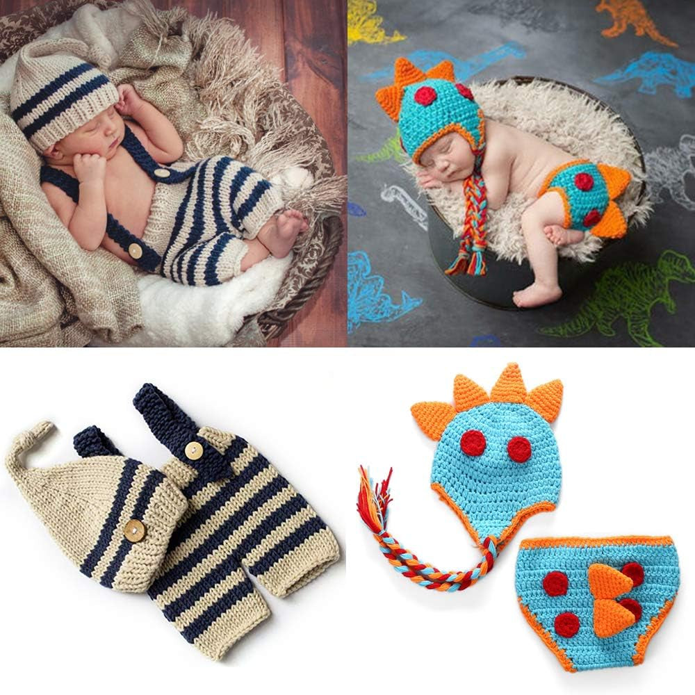 2 Sets Cotton Knitted Newborn Photography Costume for Girls and Boys (0-3 Months)