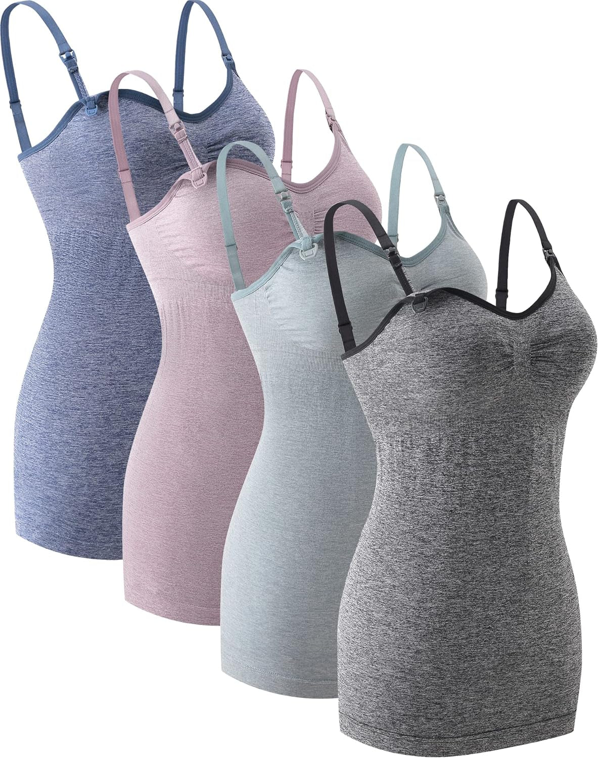 Maternity Nursing Tank Tops Camisole for Breastfeeding Pregnancy with Adjustable Straps for Womens,Melange(Black+Gray+Navy+Bean),Xxlarge