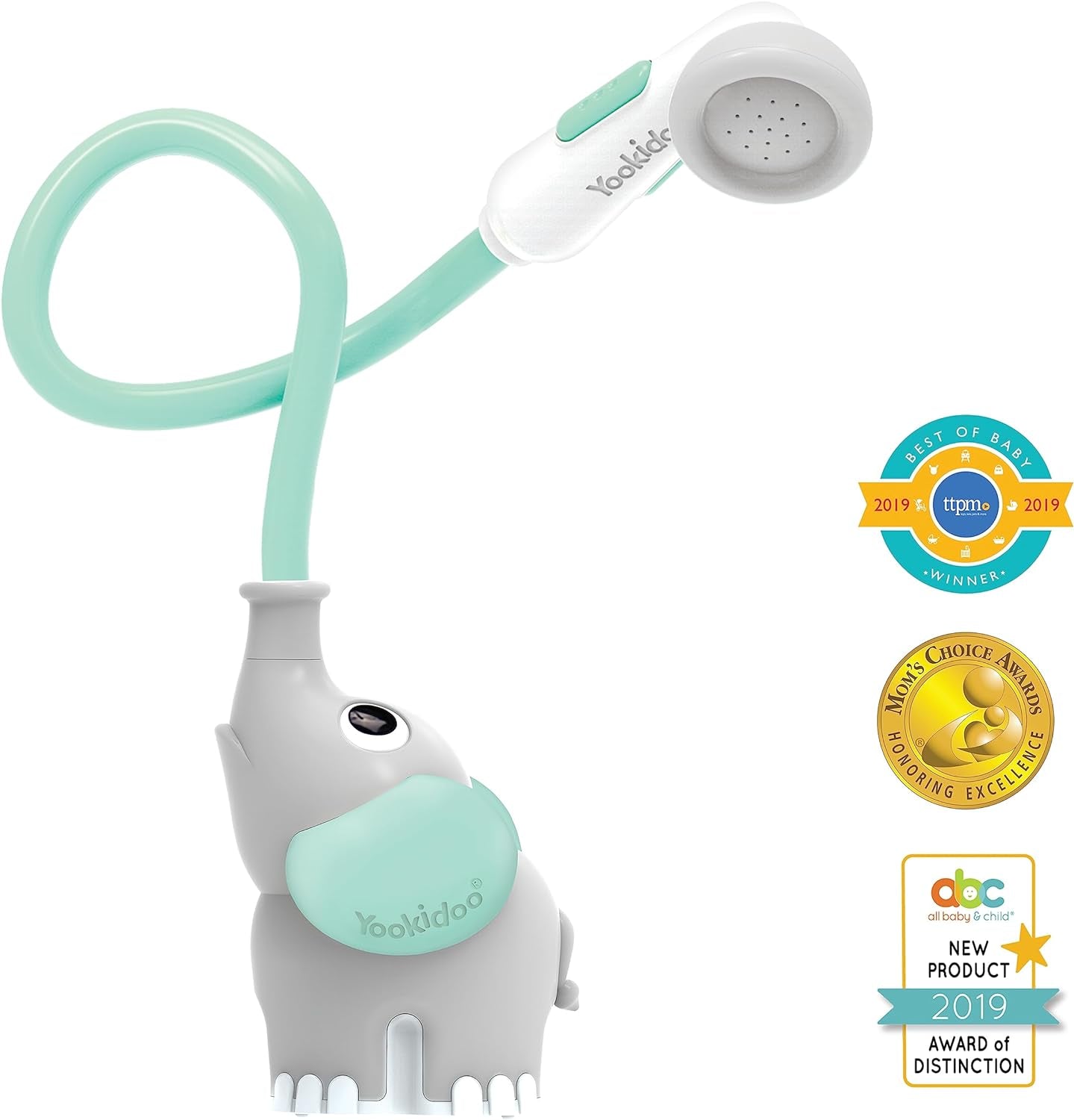 Baby Bath Shower Head - Elephant Water Pump with Trunk Spout Rinser - Control Water Flow from 2 Elephant Trunk Knobs for Maximum Fun in Tub or Sink for Newborn Babies