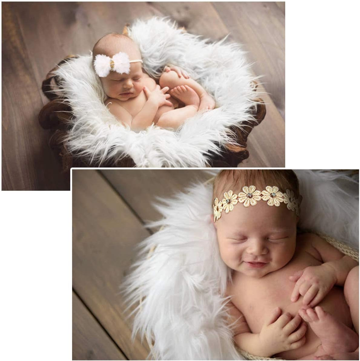 4 Pcs Newborn Photography Props Outfits- Baby Long Ripple Wrap and Toddler Swaddle Blankets Photography Mat with Cute Headbands for Infant Boys Girls(0-12 Months) (White)