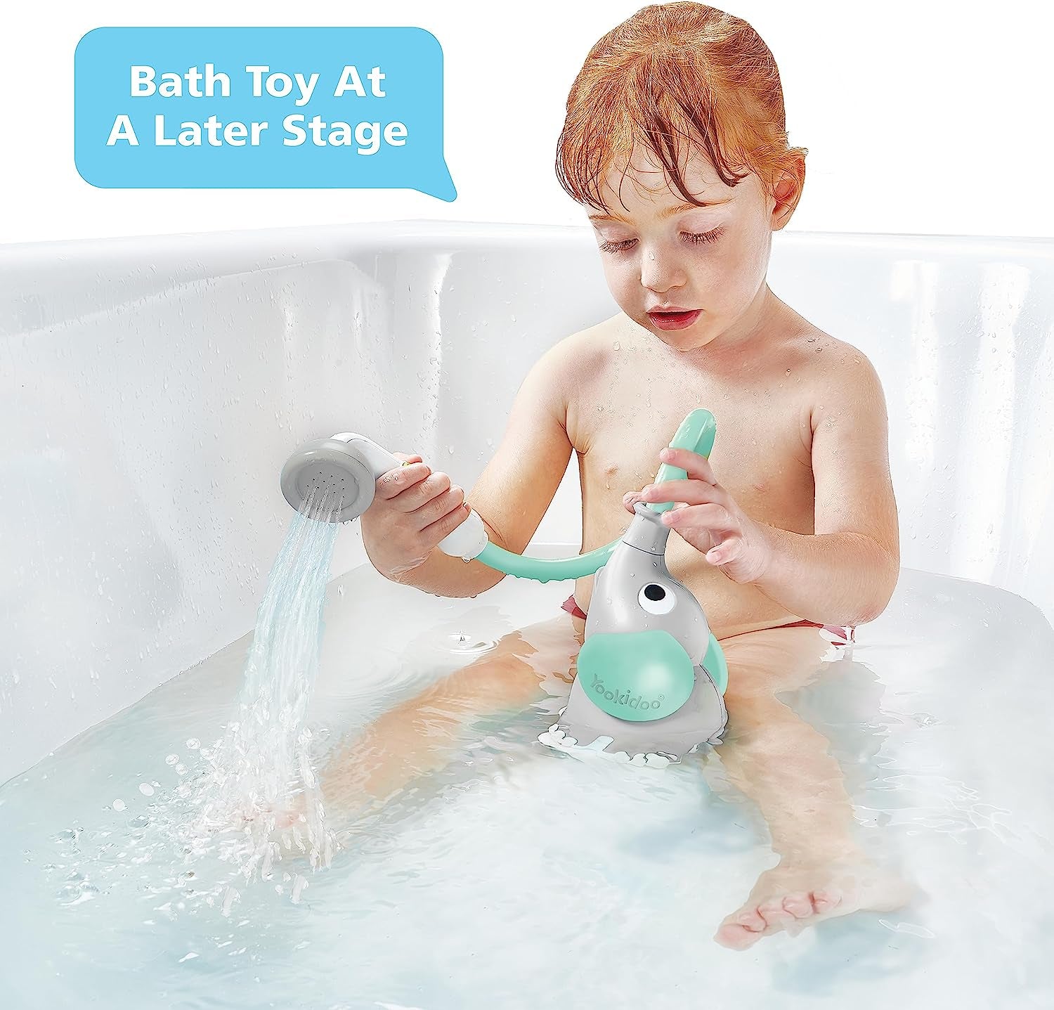 Baby Bath Shower Head - Elephant Water Pump with Trunk Spout Rinser - Control Water Flow from 2 Elephant Trunk Knobs for Maximum Fun in Tub or Sink for Newborn Babies