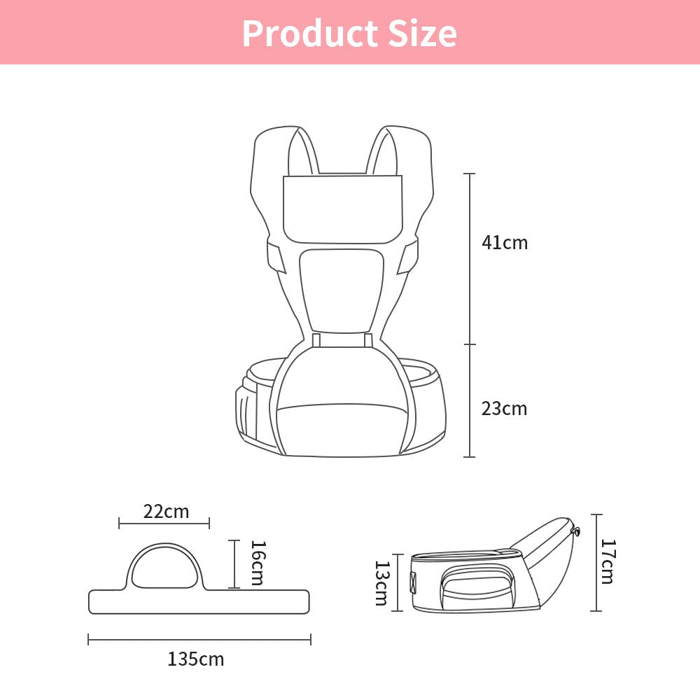 Yuleyard Baby Carrier with Hip Seat, Baby Carrier Newborn to Toddler with Lumbar Support Child 7-33 Lbs and Cool Air Mesh, Safety Comfort Baby Holder Carrier (Pink)