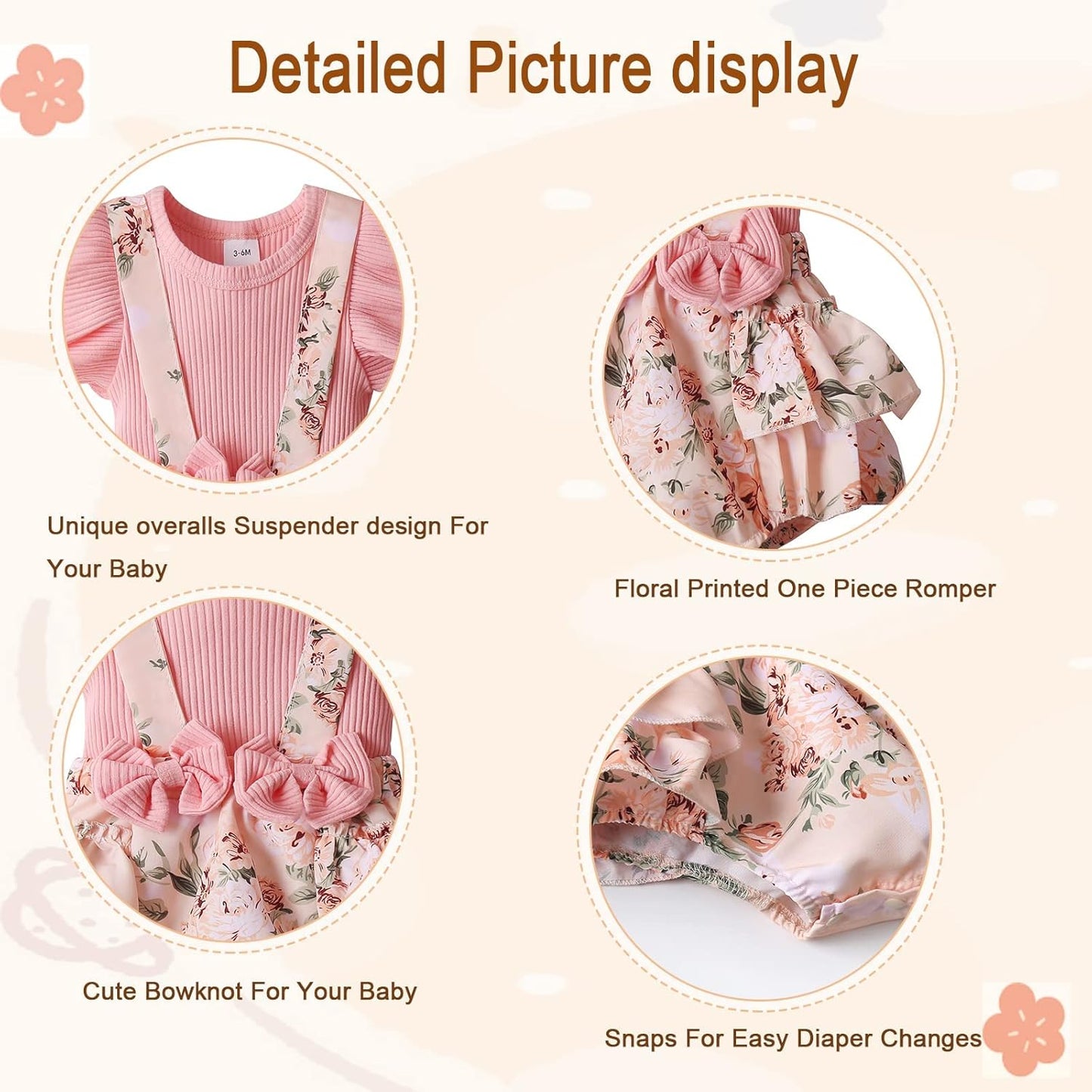 Newborn Baby Girl Clothes Infant Romper Floral Suspender Dress Ruffle Sleeve Onesie Outfit Jumpsuit Headband Spring Summer