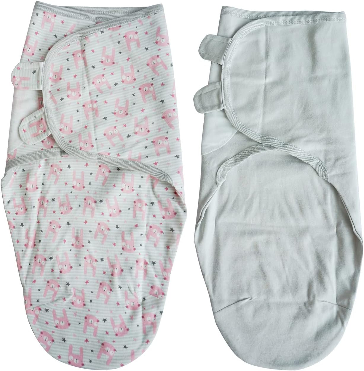 Swaddle Blanket Cotton Knit Baby Wrap 3-6 Months, 0.5 Tog Newborn Wearable Swaddle Sleep Sacks，Adjustable 2 Pack Infant Sleep Sack for Baby Boy Girl（Rabbit