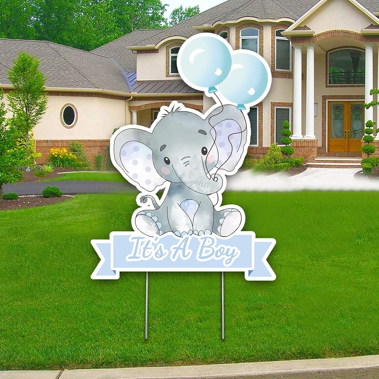 Blue Elephant with Balloons It'S a Boy Yard Sign with Stake for Baby Shower Decorations