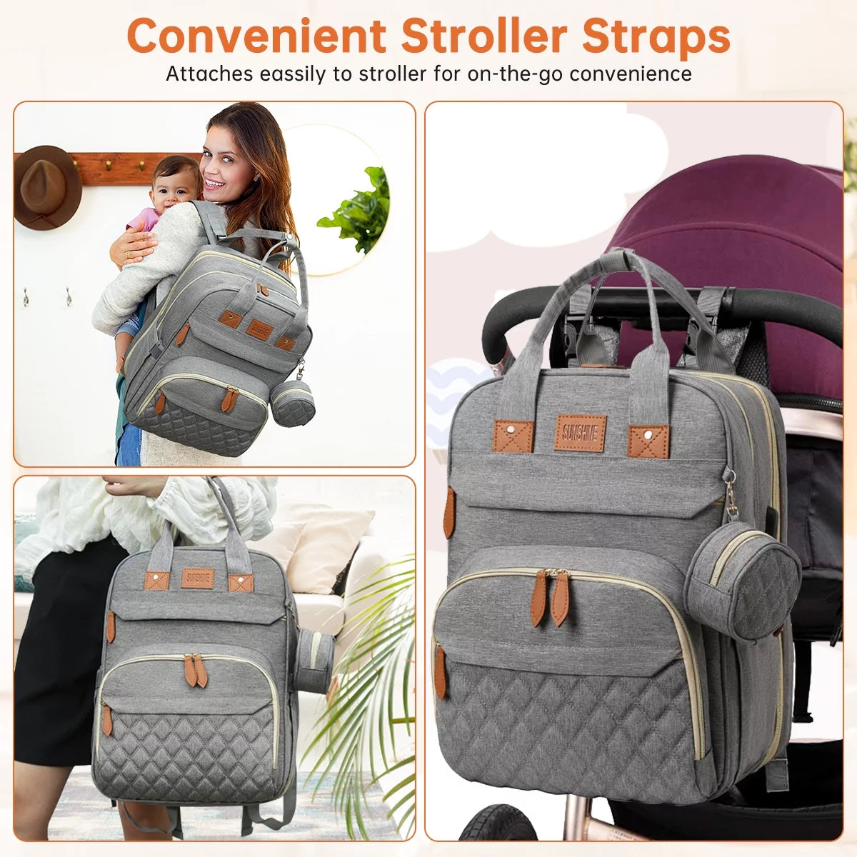 Diaper Bag Backpack, Multifunction Baby Diaper Bag with Changing Station, Large Capacity Waterproof Travel Backpack W/ Pacifier Case & USB Charging, Baby Stuff Organizer, Unisex Shower Gifts(Grey)