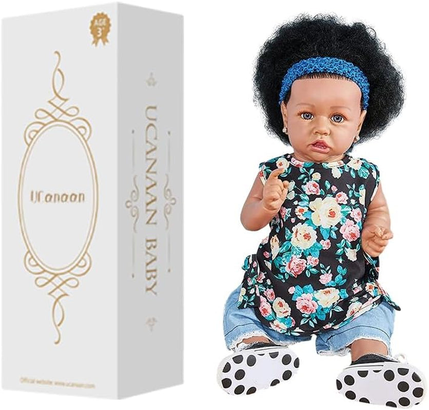 Lifelike Reborn Baby Dolls with Soft Body 22 Inch Black African American Realistic Girl Handmade Weighted Baby Dolls Best Toddler Gift Set for Ages 3+ Best Gitfs for Girls Christmas Birthday