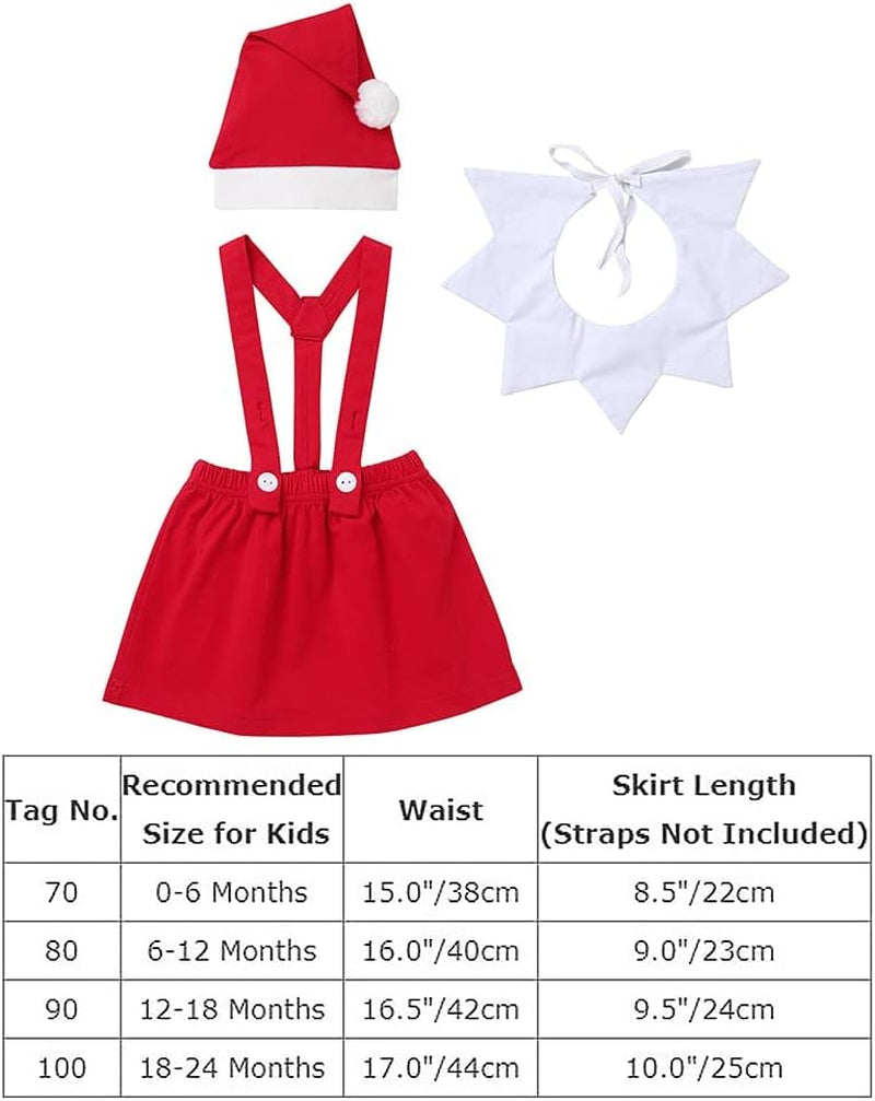 Newborn Baby Christmas Outfit Santa Elf Costume Suspenders Skirt Pants Hat Cosplay Suits for Boys Girls Photo Shoot