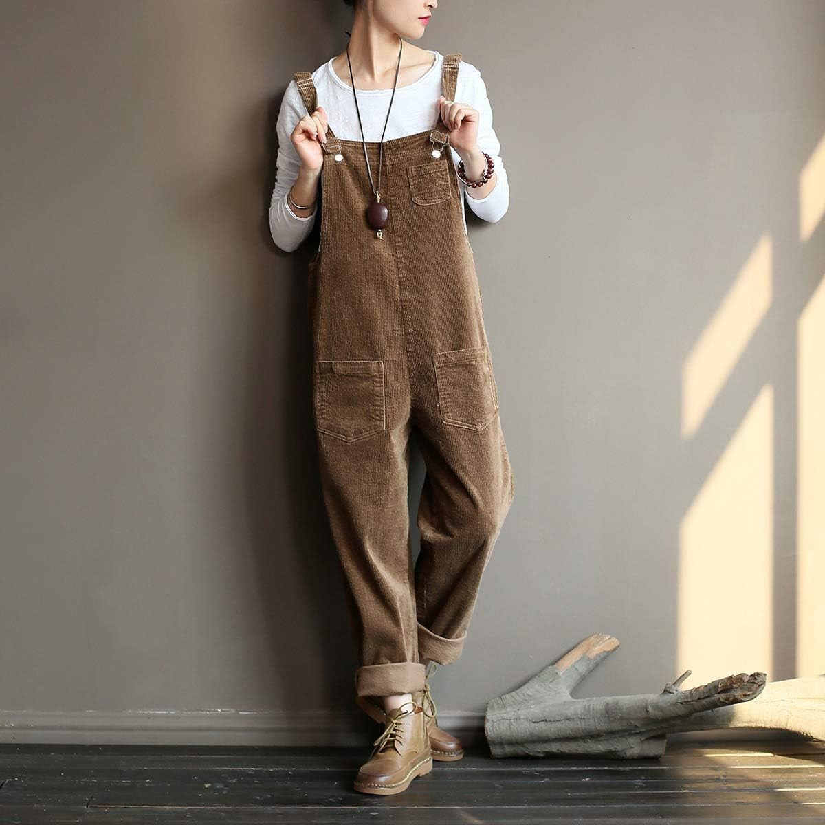 Women'S Casual Baggy Corduroy Overalls(Brown-Xxl)