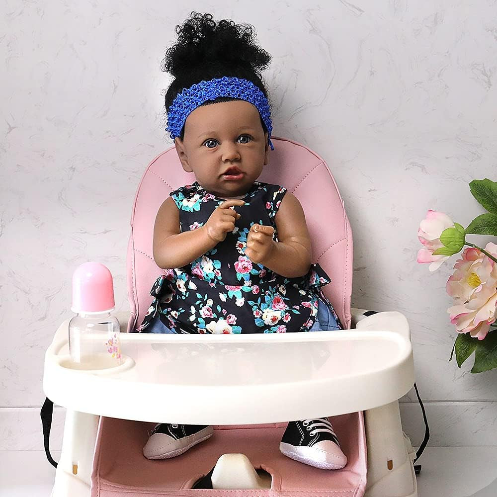 Lifelike Reborn Baby Dolls with Soft Body 22 Inch Black African American Realistic Girl Handmade Weighted Baby Dolls Best Toddler Gift Set for Ages 3+ Best Gitfs for Girls Christmas Birthday