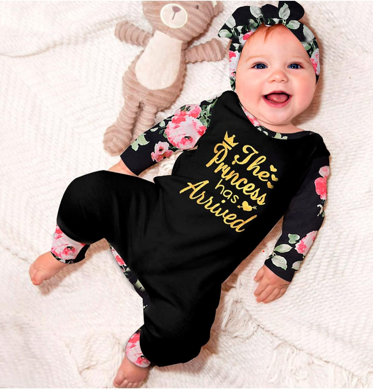 Baby Girl Clothes Cute Floral Infant Newborn Baby Clothes for Girls Letter Print Snap Baby Girl Romper Jumpsuit