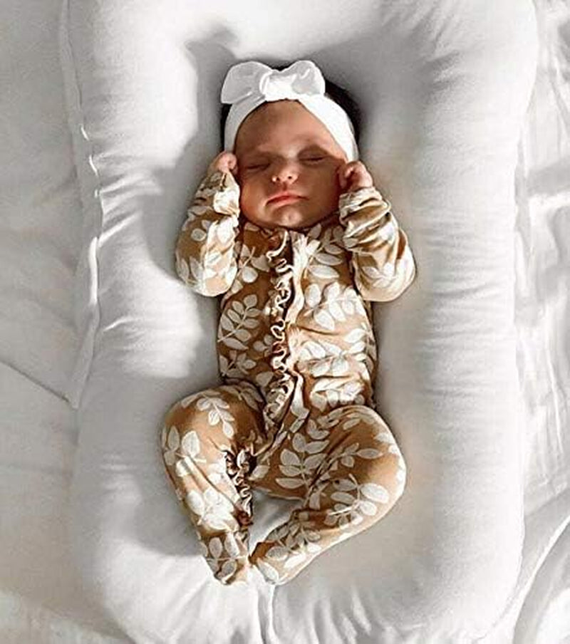 Newborn Baby Girl Boy Romper Jumpsuit Footed Romper Ruffle Footie Bodysuit Fall Winter Outfit Clothes (Floral Footies, 0-3 Months)