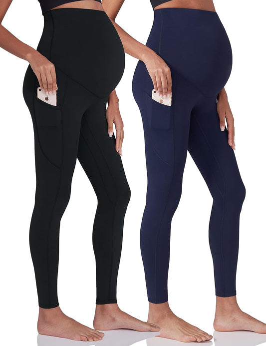 Women'S Maternity Workout Leggings over the Belly Pregnancy Active Wear Athletic Soft Yoga Pants with Pockets