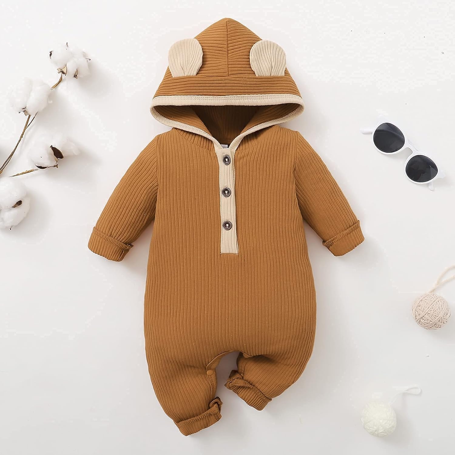 Baby Girl Boy Clothes Newborn Outfit,Infant Baby Romper Cute Bear Ear Hooded Cotton Jumpsuit Long Sleeve Bodysuit