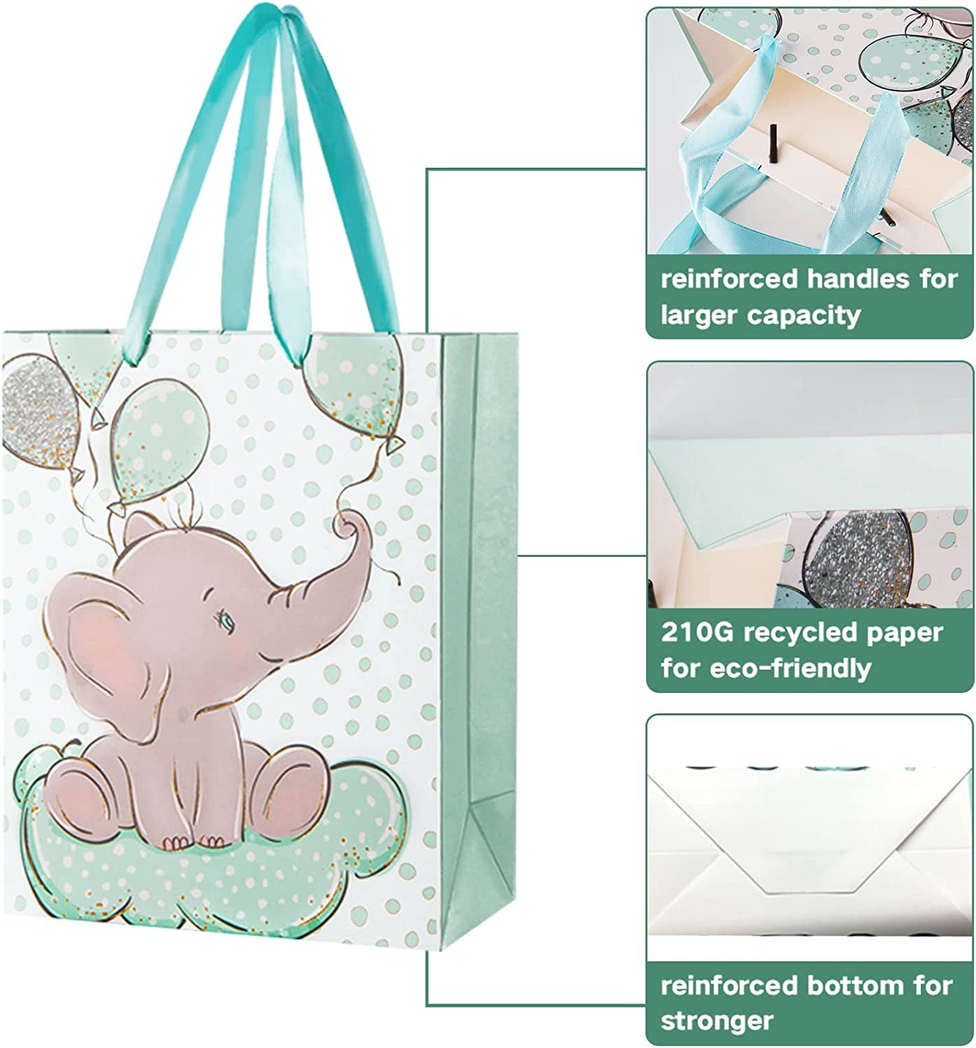 24 Packs Small Elephant Baby Gift Bag 7.9" Baby Shower Goodie Bags Birthday Party Favor Bags for Kids Animal Theme Party Supplies